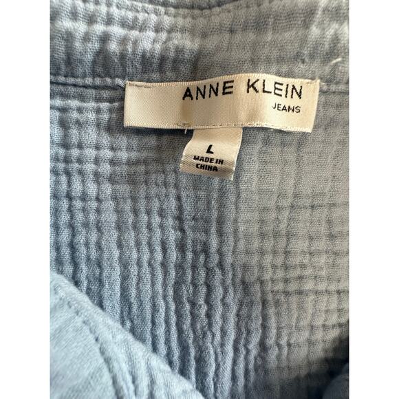 Ann Klein Gauzy Cotton Button Up Top Women Large Beach Summer Comfy Loose Trip - Picture 2 of 16